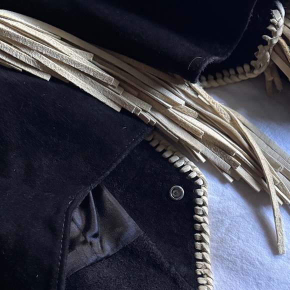 Vintage Star-Studded Black and Cream Fringe Jacket by REN Ellis renegade - Picture 9 of 10